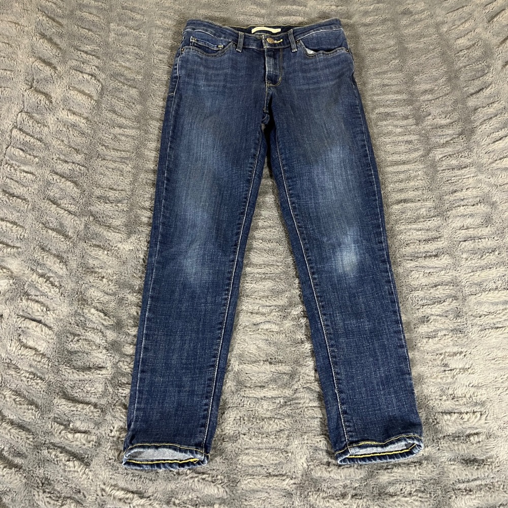 Levis 711 Skinny Ankle Jeans Dark Wash Blue Mid Riseโ Stretch Denim 27 AP315
